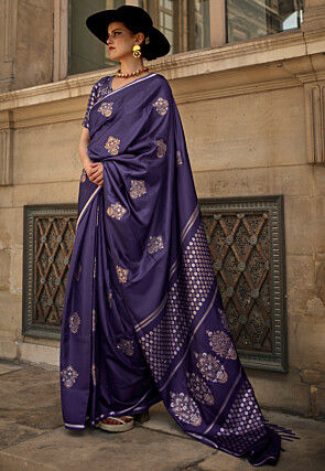 Black And Lavender Color Designer Satin Silk Saree (031897501)