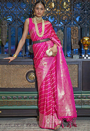 Woven Satin Saree in Fuchsia