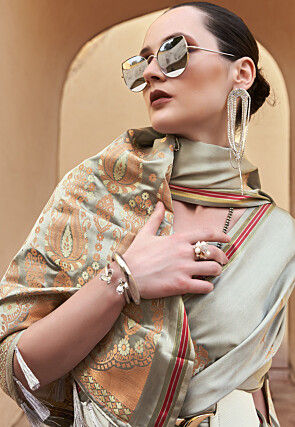 Woven Satin Saree in Grey