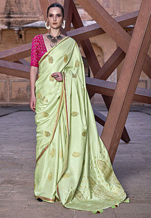 Woven Satin Saree in Light Green