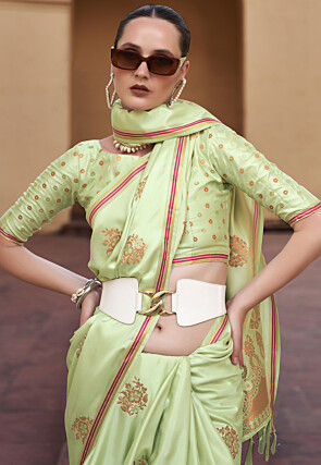 Woven Satin Saree in Light Green