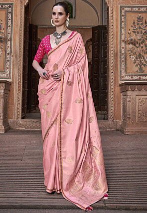 Woven Satin Saree in Pink