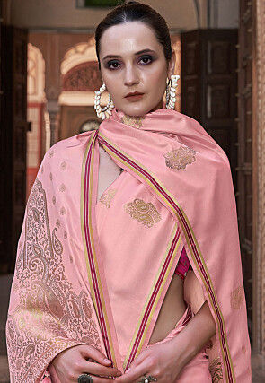 Woven Satin Saree in Pink