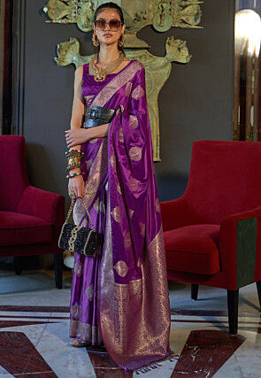 Woven Satin Saree in Purple