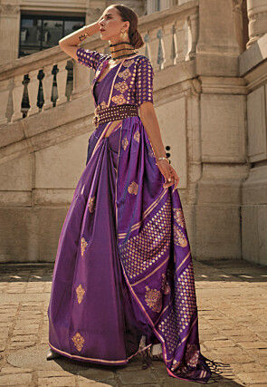 Woven Satin Saree in Purple