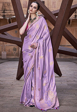 Woven Satin Saree in Purple