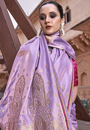 Woven Satin Saree in Purple