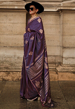 Woven Satin Saree in Violet