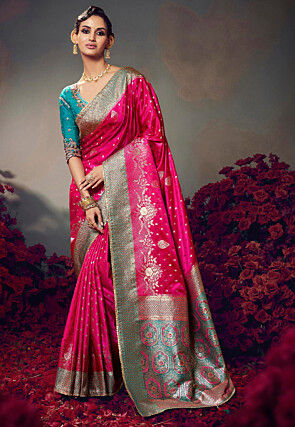 Woven Satin Silk Saree in Fuchsia