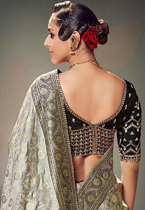 Woven Satin Silk Saree in Light Grey