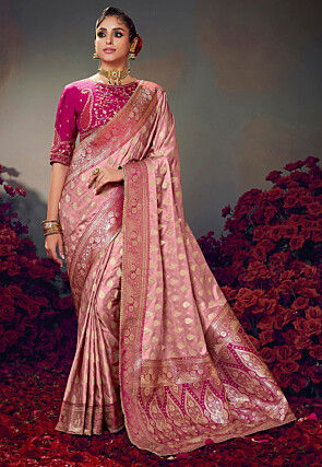 Woven Satin Silk Saree in Light Pink