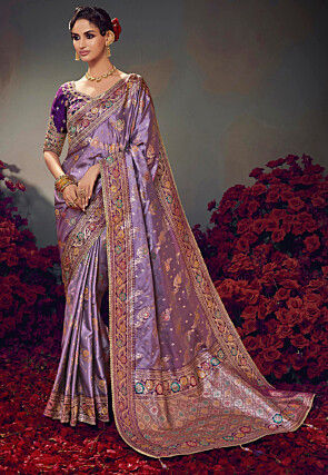 Woven Satin Silk Saree in Light Purple
