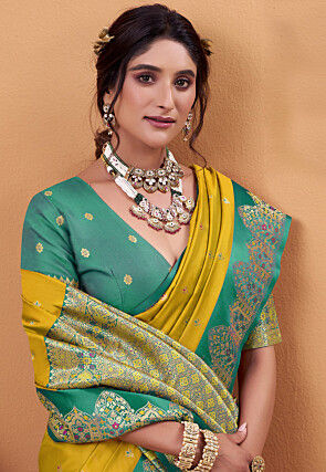 Woven Satin Silk Saree in Mustard