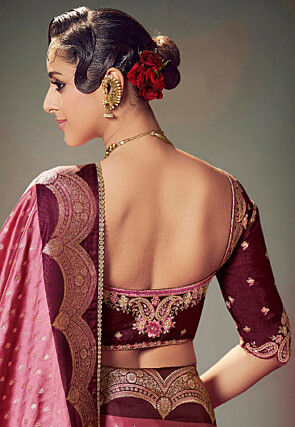 Woven Satin Silk Saree in Old Rose