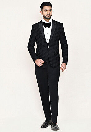 Woven Satin Silk Tuxedo in Black