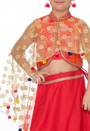 Woven Shimmer Net Lehenga in Red