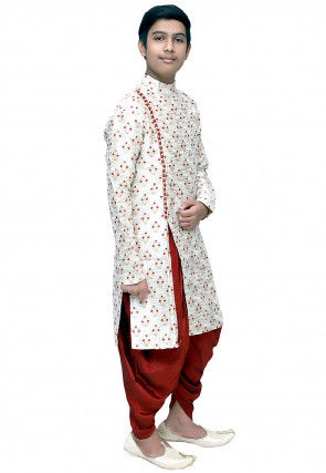 Woven Silk Jacquard Dhoti Sherwani in Off White