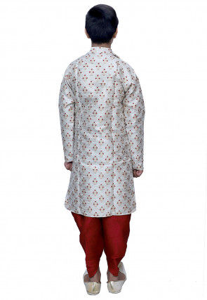 Woven Silk Jacquard Dhoti Sherwani in Off White