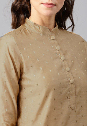 Woven Sleeve Chanderi Silk Straight Kurta in Beige