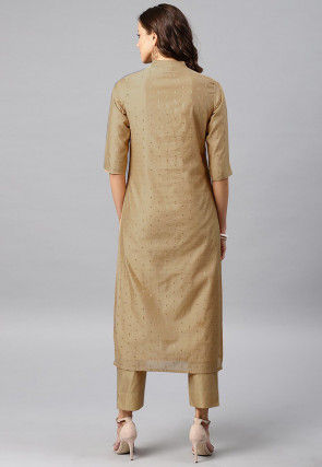Woven Sleeve Chanderi Silk Straight Kurta in Beige