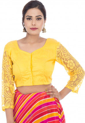 Woven Sleeve Dupion Silk Blouse in Yellow