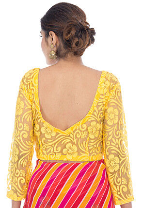 Woven Sleeve Dupion Silk Blouse in Yellow