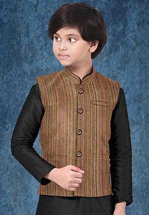 Woven South Cotton Nehru Jacket in Brown