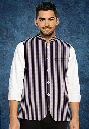Woven South Cotton Nehru Jacket in Purple