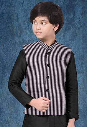 Woven South Cotton Nehru Jacket in Purple