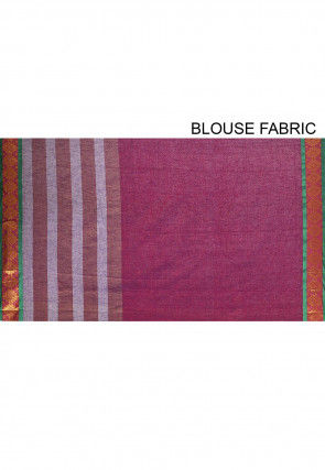 Woven South Cotton Saree in Blue and Red