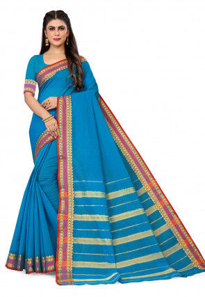 Woven South Cotton Saree in Blue