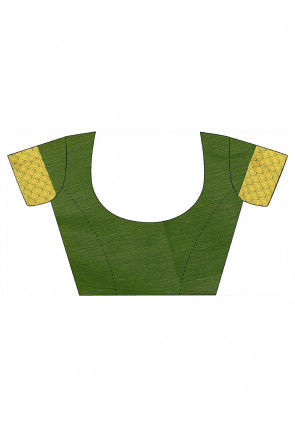 Woven South Cotton Saree in Dark Olive Green