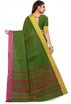 Woven South Cotton Saree in Dark Olive Green