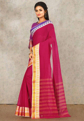 Woven South Cotton Saree in Fuchsia