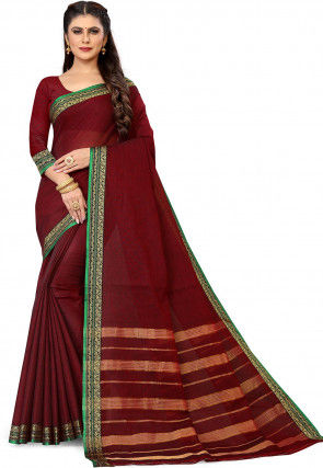 Woven South Cotton Saree in Maroon