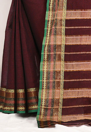Woven South Cotton Saree in Maroon