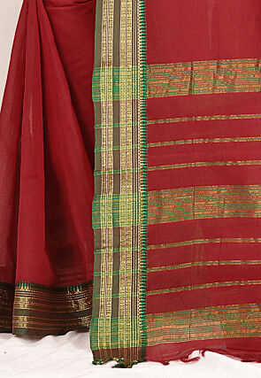 Woven South Cotton Saree in Maroon