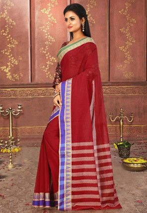 Woven South Cotton Saree in Red