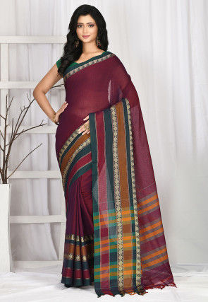 Woven South Cotton Saree in Wine