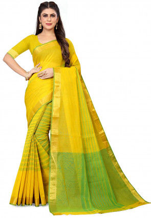 Woven South Cotton Saree in Yellow