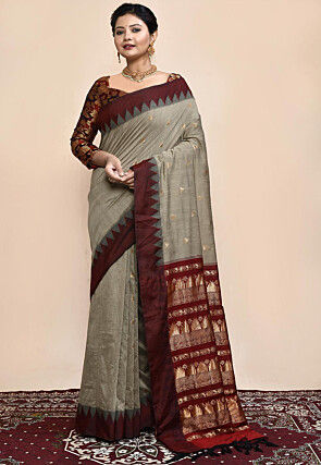 Woven South Cotton Silk Saree in Fawn