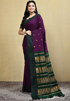 Woven South Cotton Silk Saree in Purple