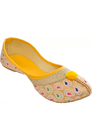 Woven Synthetic Jacquard Women Jutti in Beige