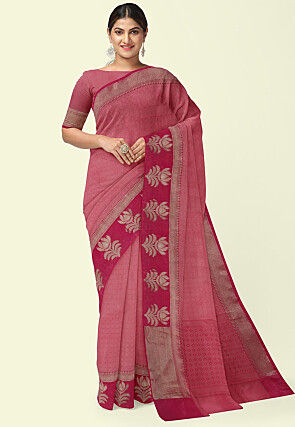 Woven Tanchoi Silk Saree in Pink