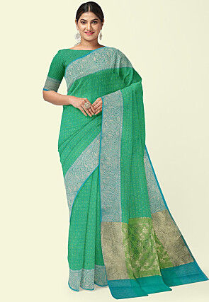 Woven Tanchoi Silk Saree in Teal Green