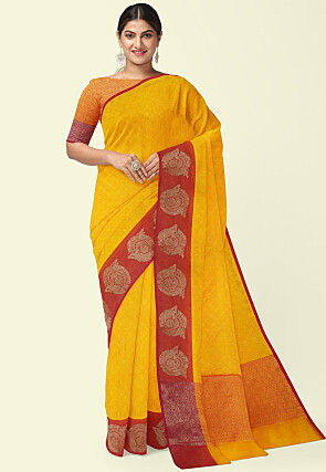 Woven Tanchoi Silk Saree in Yellow