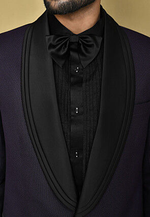 Woven Terry Cotton Jacquard Tuxedo in Navy Blue