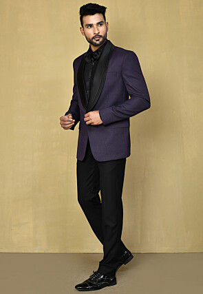 Woven Terry Cotton Jacquard Tuxedo in Navy Blue