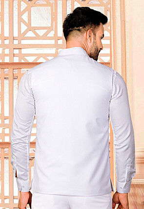 Woven Terry Rayon Bandhgala in Off White