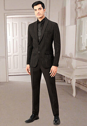 Woven Terry Rayon Jacquard Blazer in Black